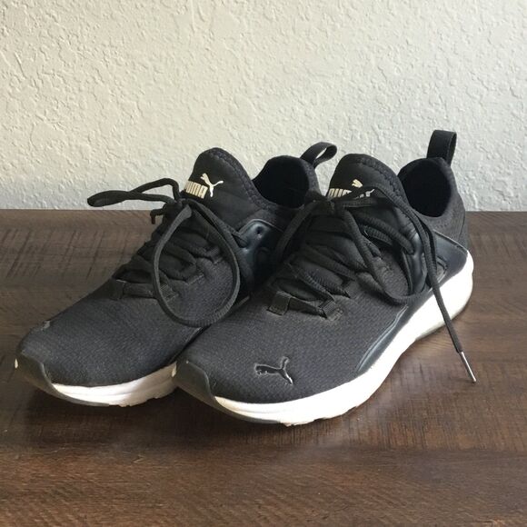 Puma running shoes lace up black and white soft foam optimal comfort Size 6 - Picture 1 of 6